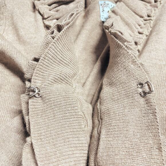 ANTHROPOLOGIE TABITHA Swift Current Ruffle-Front Tan Cardigan Size M Lambswool - Picture 7 of 9